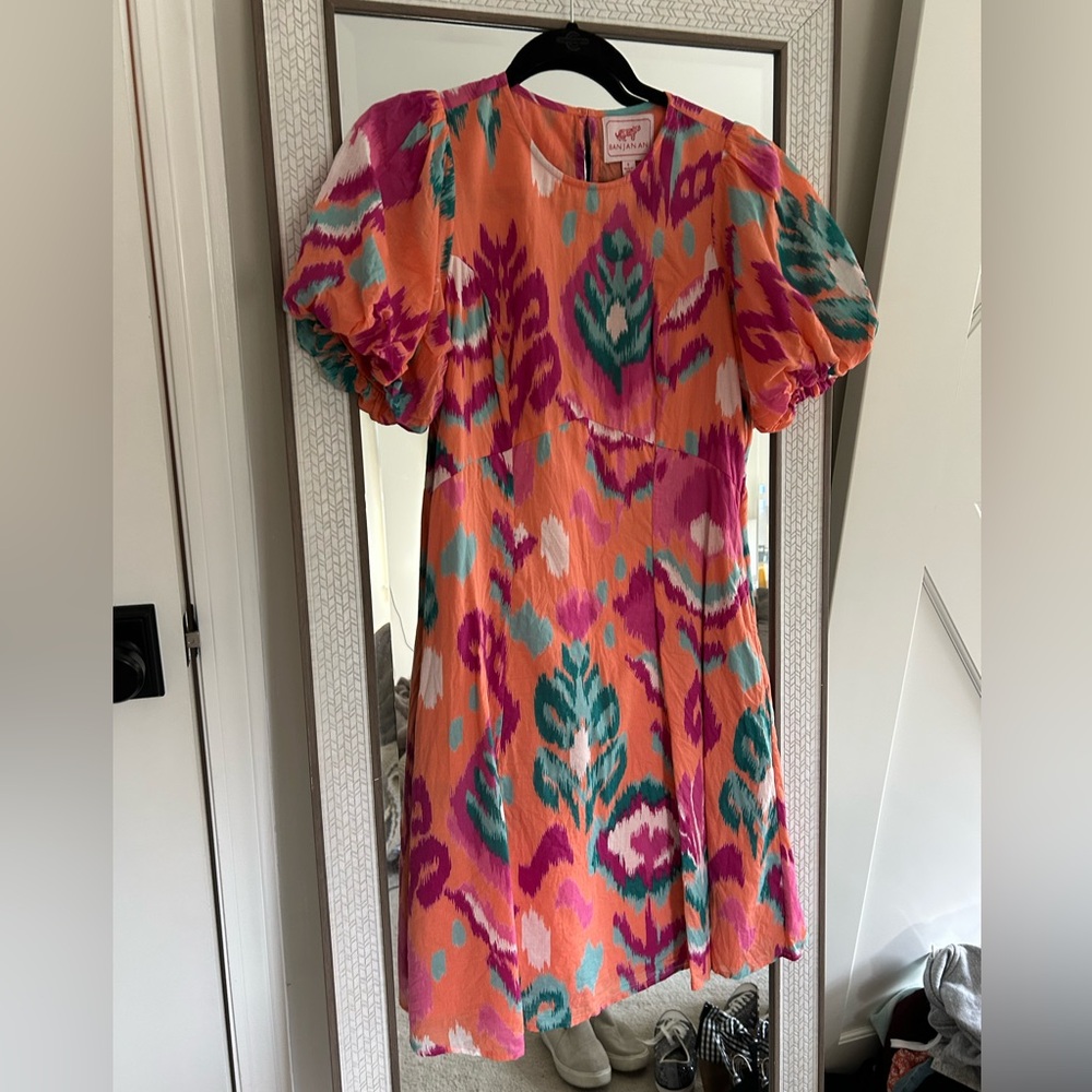 Banjanan Orange/Pink Puff Sleeve Dress Small